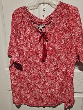 Catherines Red Paisley Tie-Front Blouse